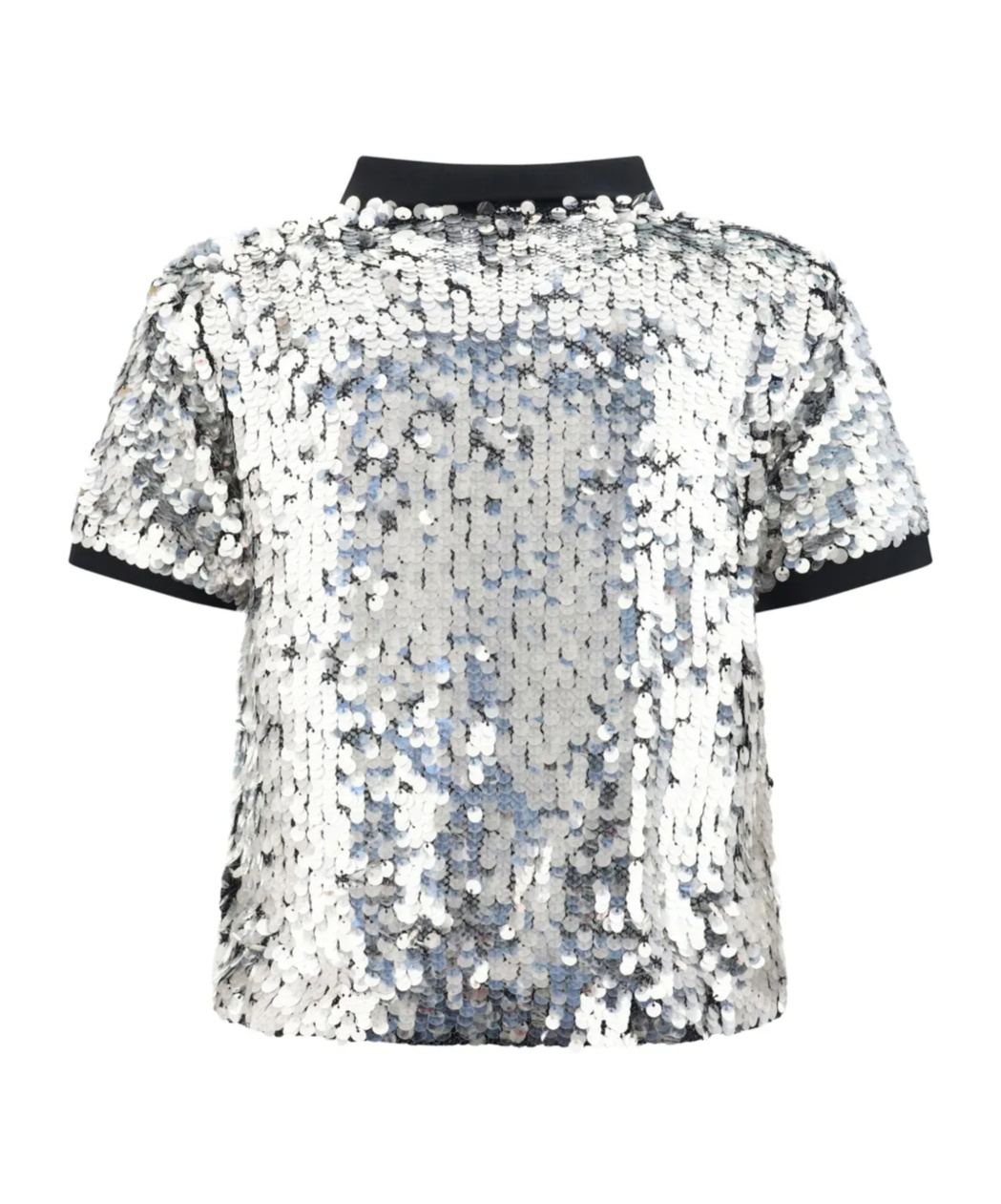Pinko Sequined Pupazzo 4 Buttons Polo In Silver/black