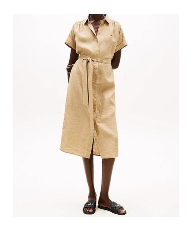 Tommy Hilfiger Pure Linen Midi Shirt Dress In Nude