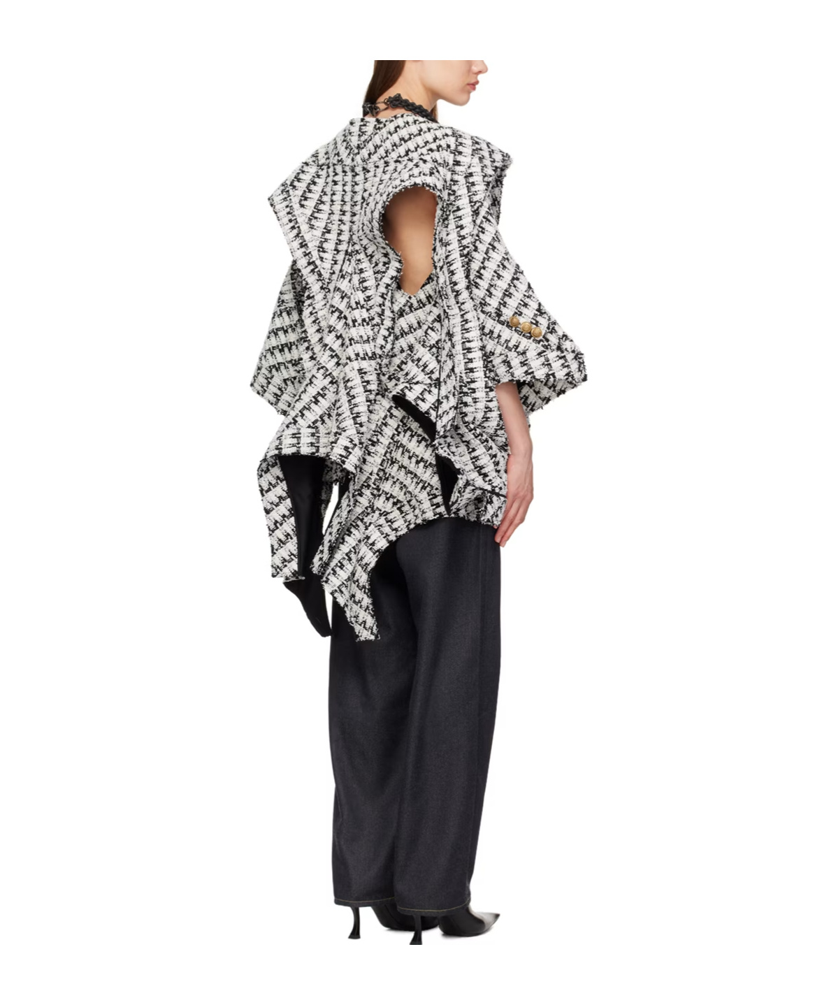 Shop Junya Watanabe Asymmetric Tweed Jacket In Black