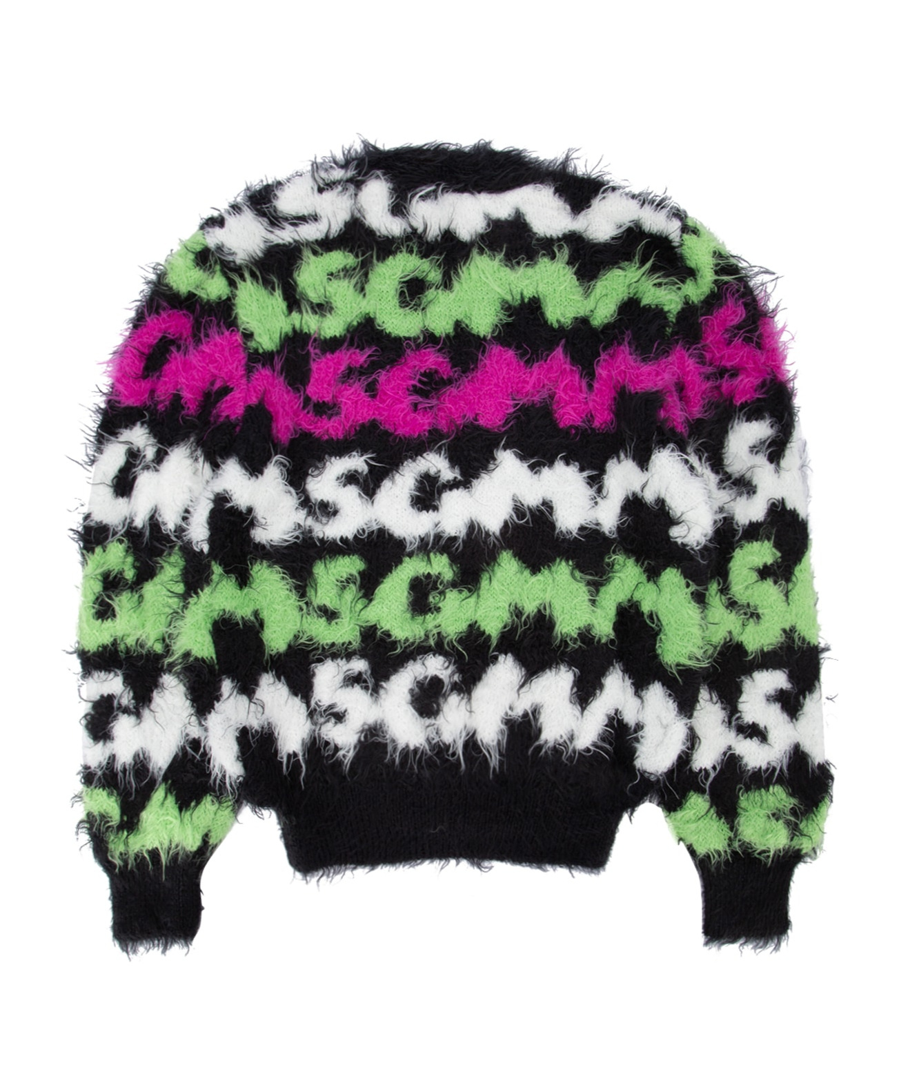 Msgm Brushed-effect Intarsia-knit Cardigan In Black
