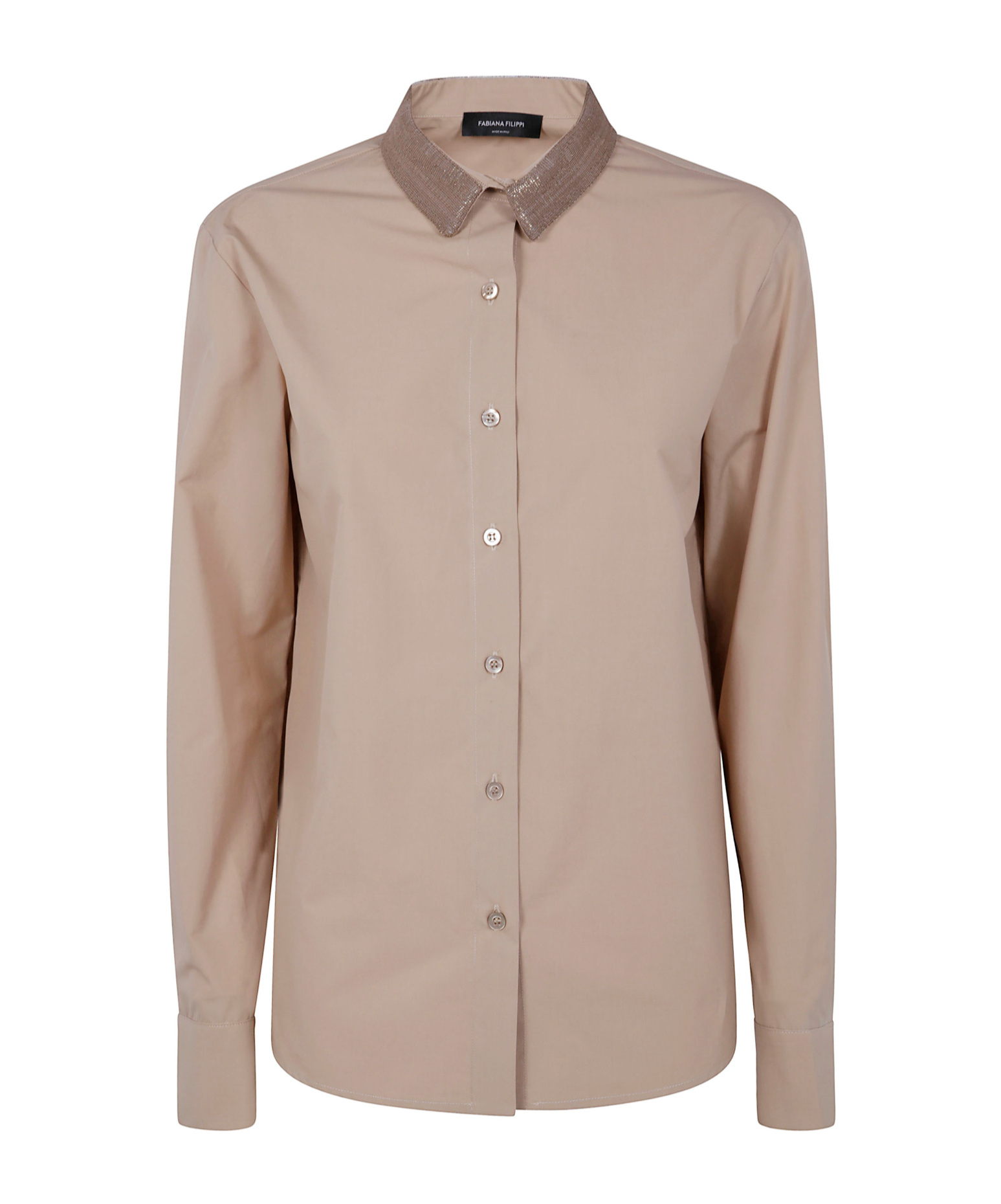 Fabiana Filippi Shirt With Filo Diamante Collar In Brown