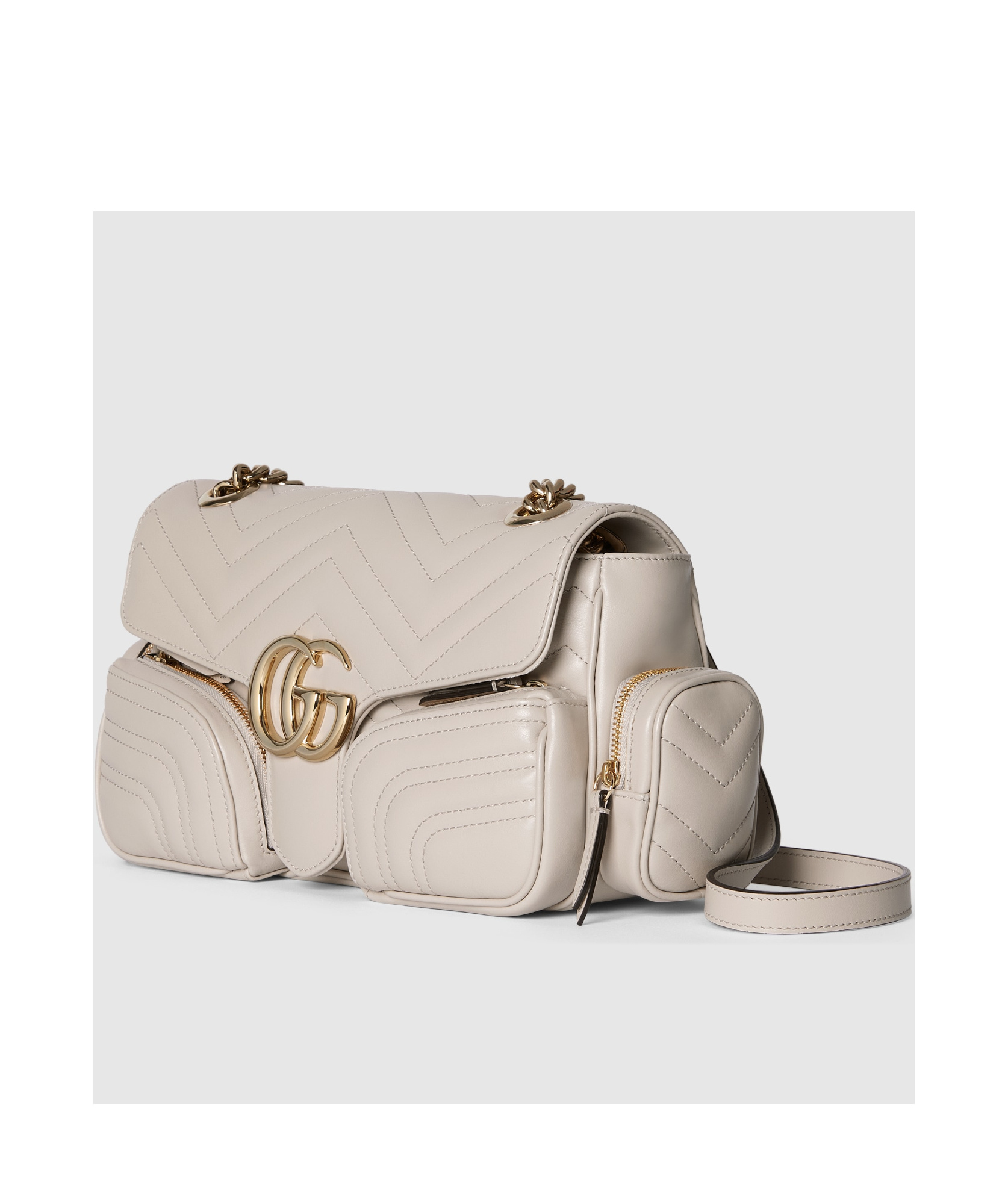 Gucci Gg Marmont Small Pocket Detailed Shoulder Bag In Nude