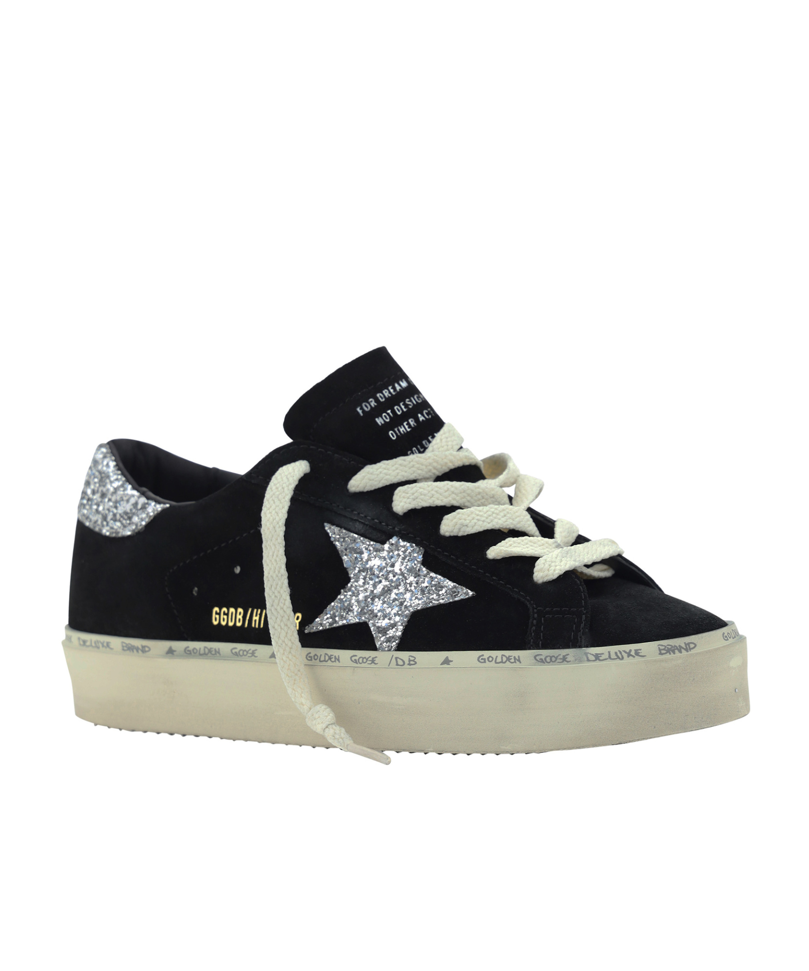 Golden Goose Hi Star Suede Sneakers With Glittered Star And Heel Tab Shoes In Black