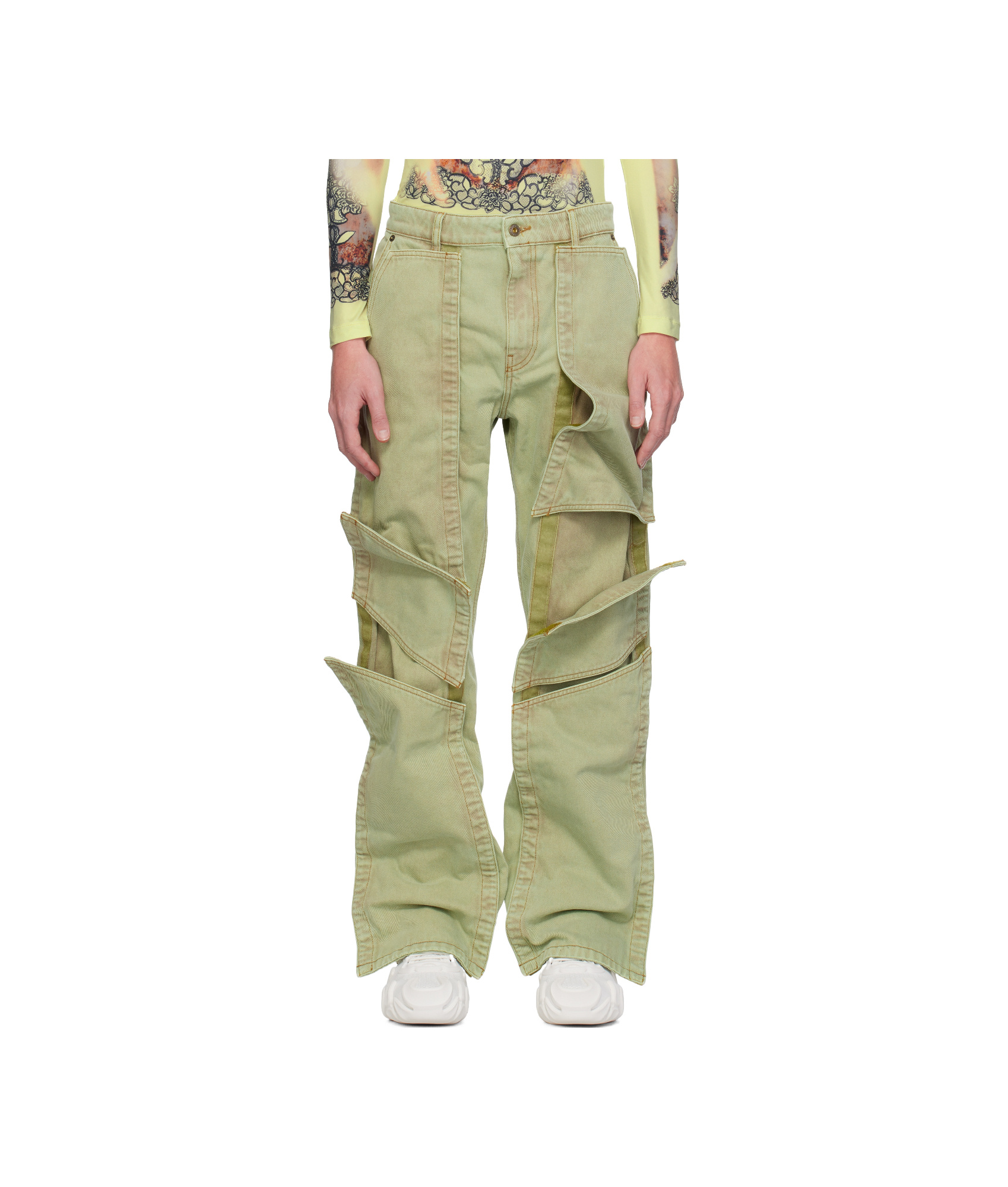 Y/project Green Velcro Multi Panel Jeans In Nude