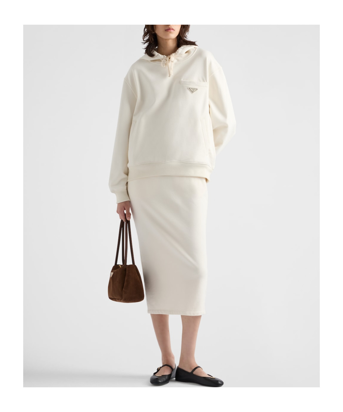 Prada Triangle-logo Cotton Hoodie In Nude