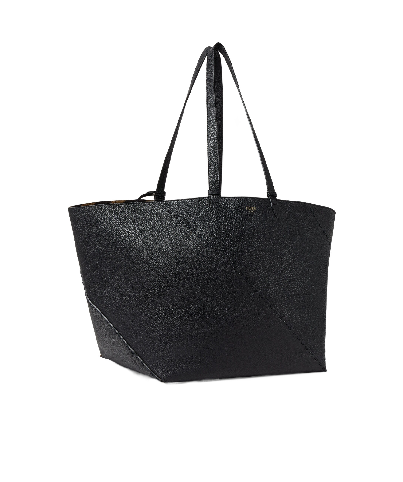 Fendi Shopping Bag Diagonal Selleria Large In Pelle In Black