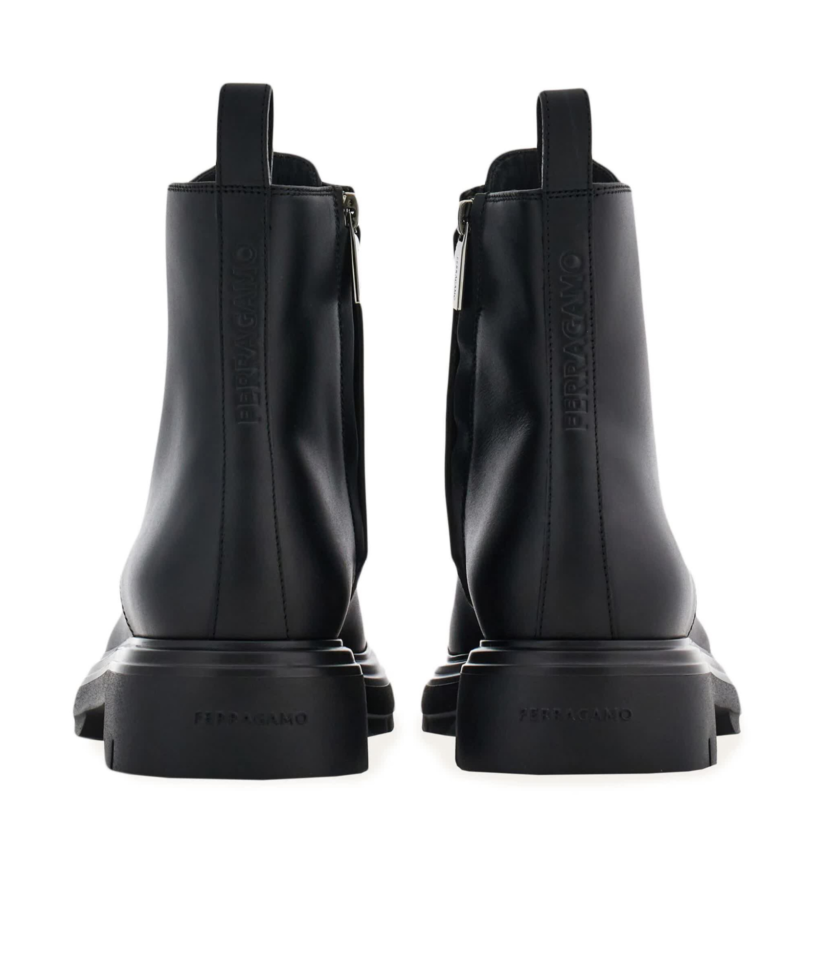 Ferragamo Short Boots With Lace On The Front In Black