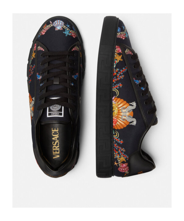 Versace Coral Theatre Greca Low-top Sneakers In Black