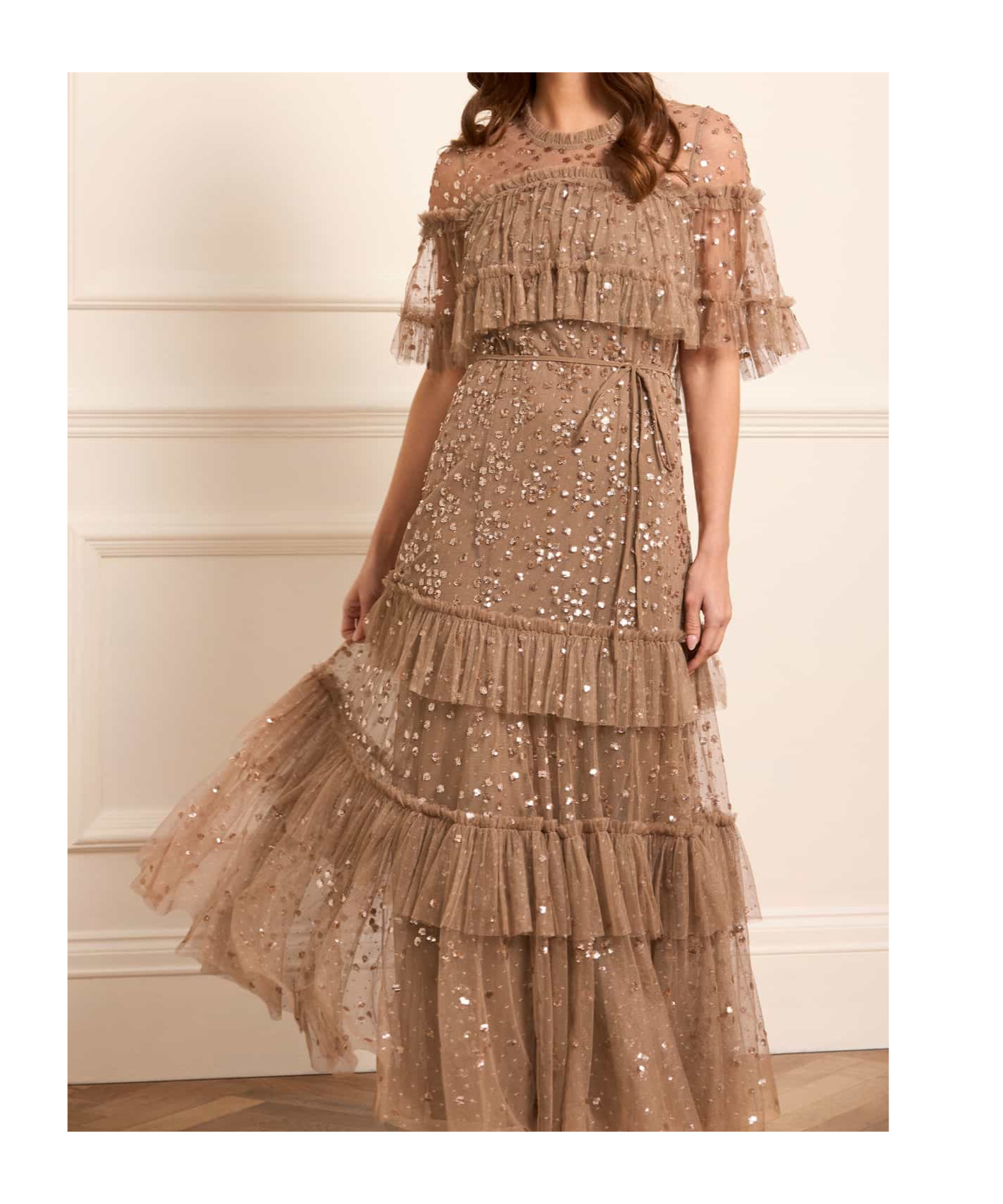 Needle & Thread Layered Cape Dress In Brown