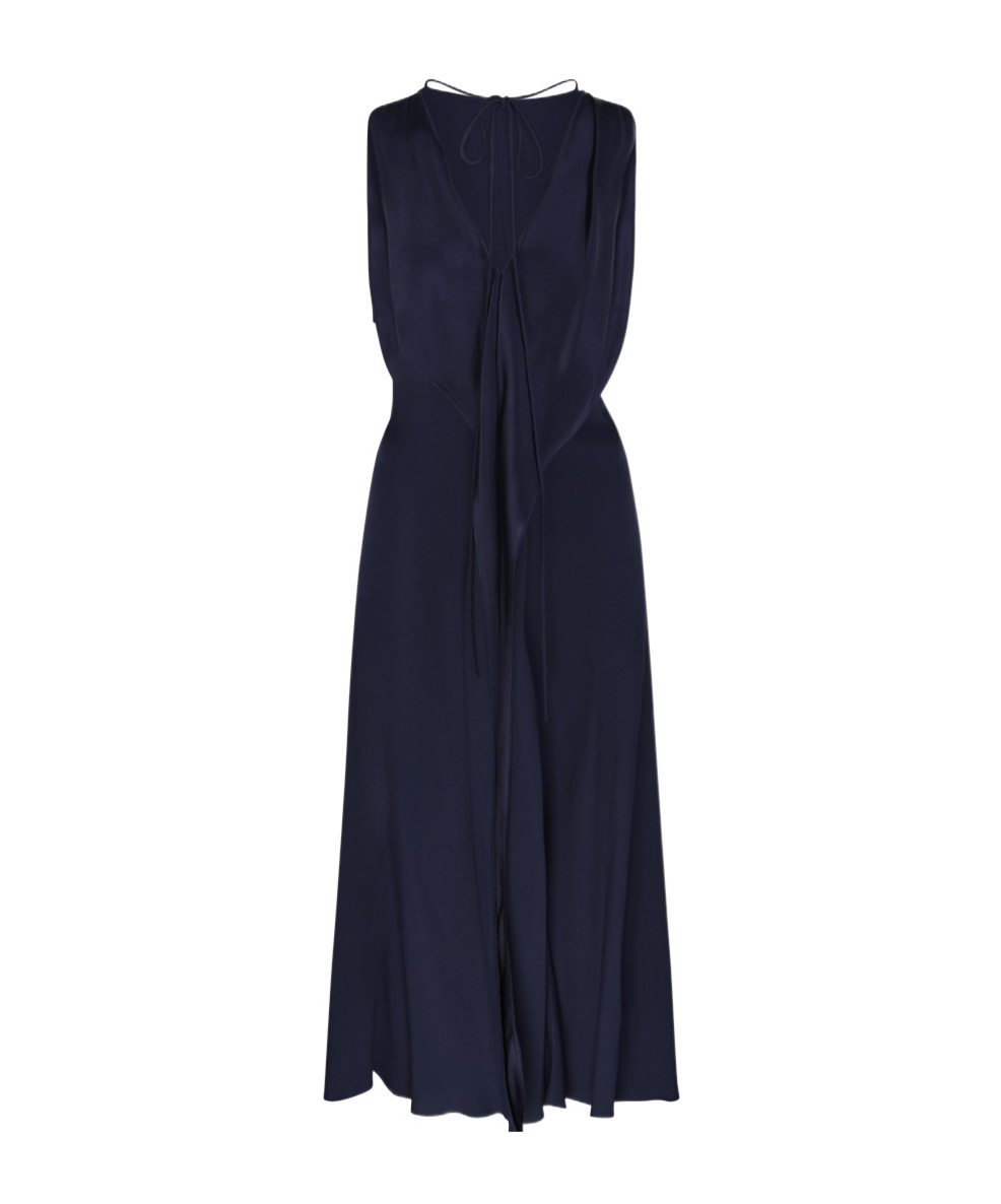 Victoria Beckham Draped V-neck Midi Dress With Asymmetric Hem In Blue