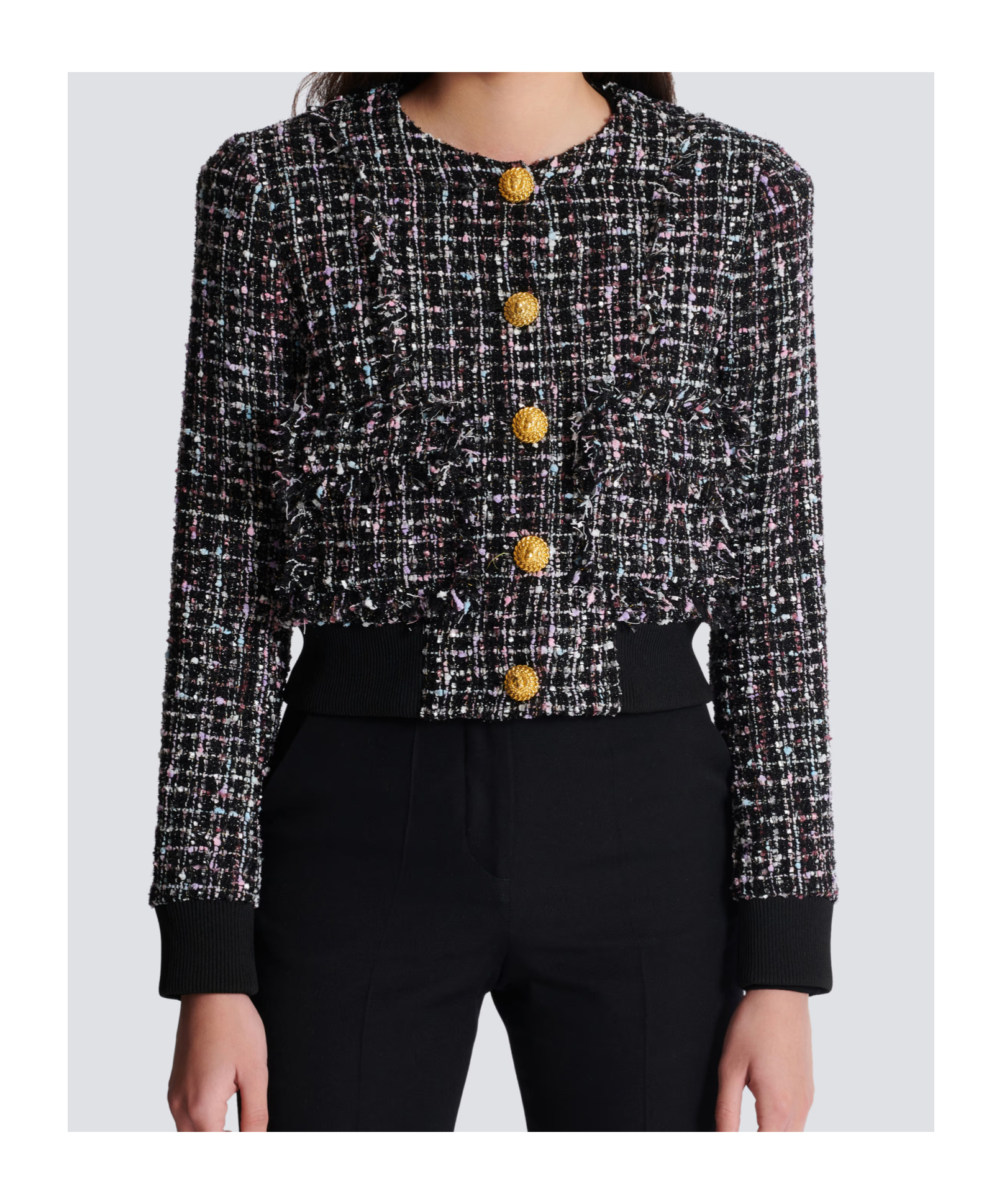 Shop Balmain Tweed Jacket With Buttons In Black