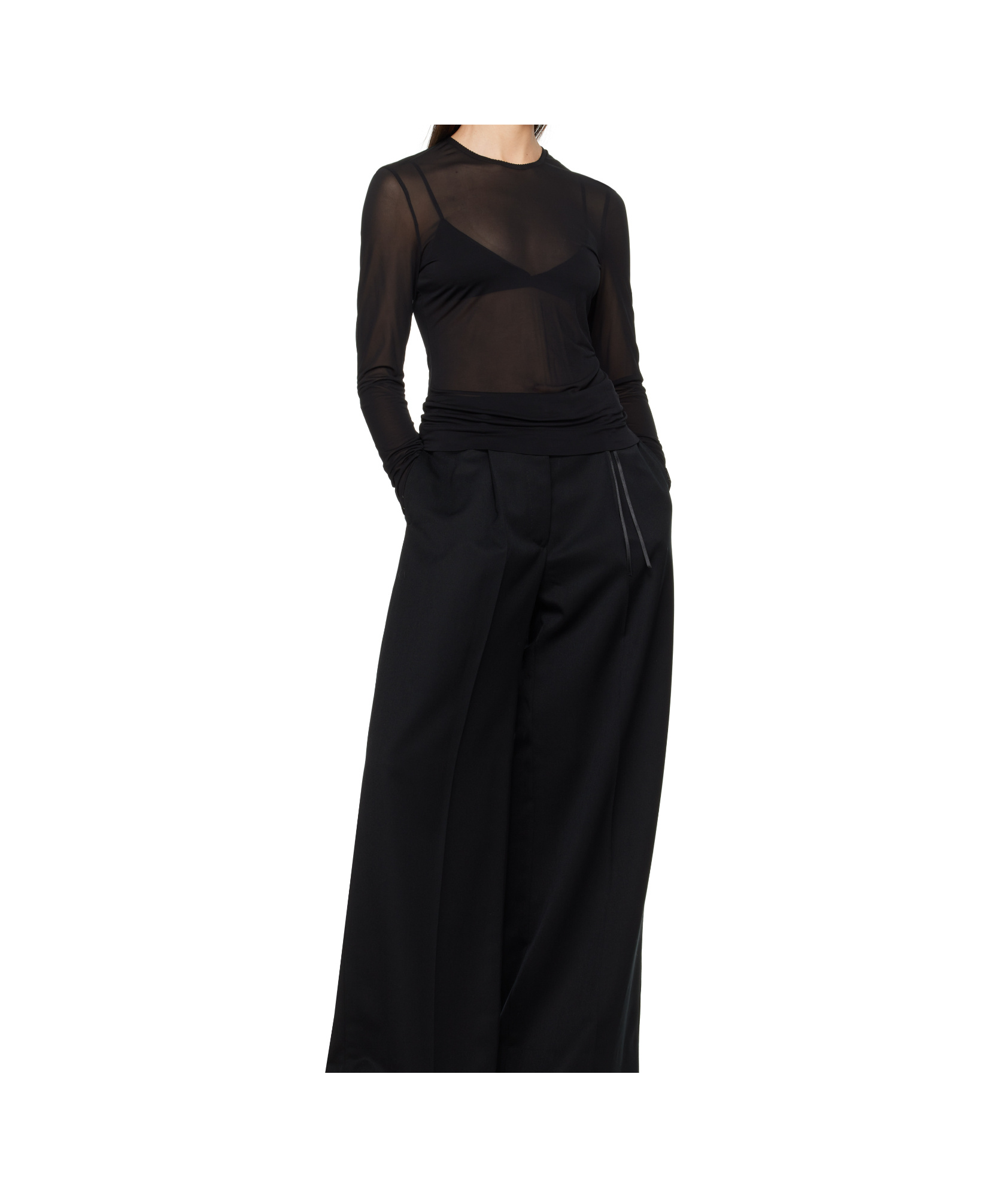 Simone Rocha Black Sheer Fitted Ballet Mesh T-shirt In Black