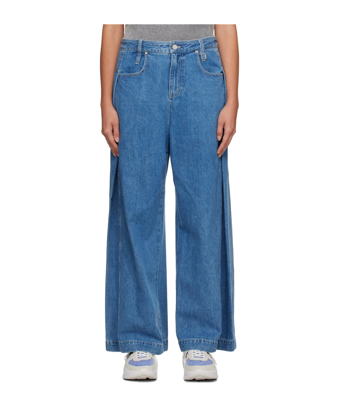 WOOYOUNGMI EMBOSSED PATCH DENIM TROUSERS