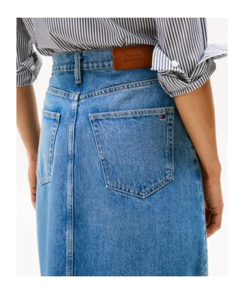 Tommy Hilfiger High Rise Denim Midi Skirt In Uma
