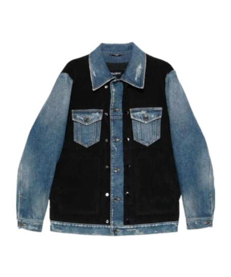 Dolce & Gabbana Denim-panelled Corduroy Jacket In Black