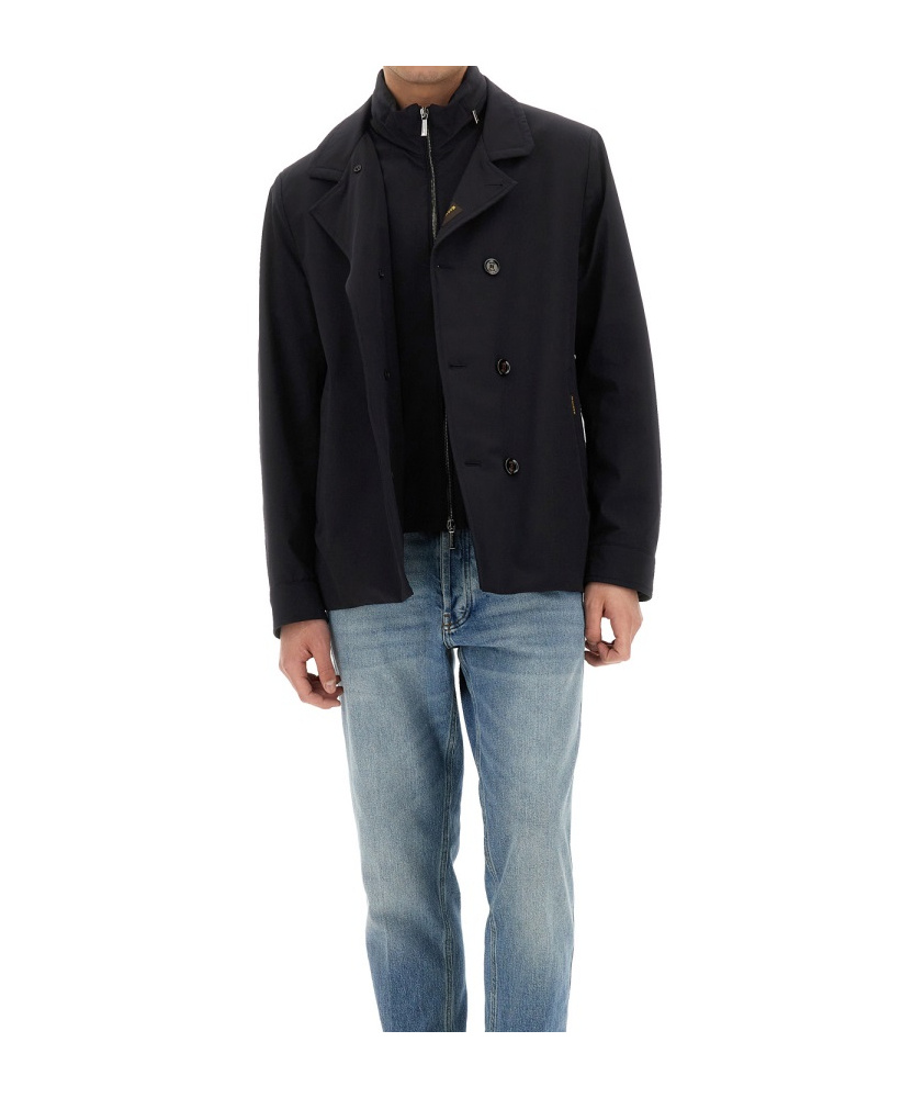 Moorer Double-breasted Jacket Lined Hidden Hood In Black