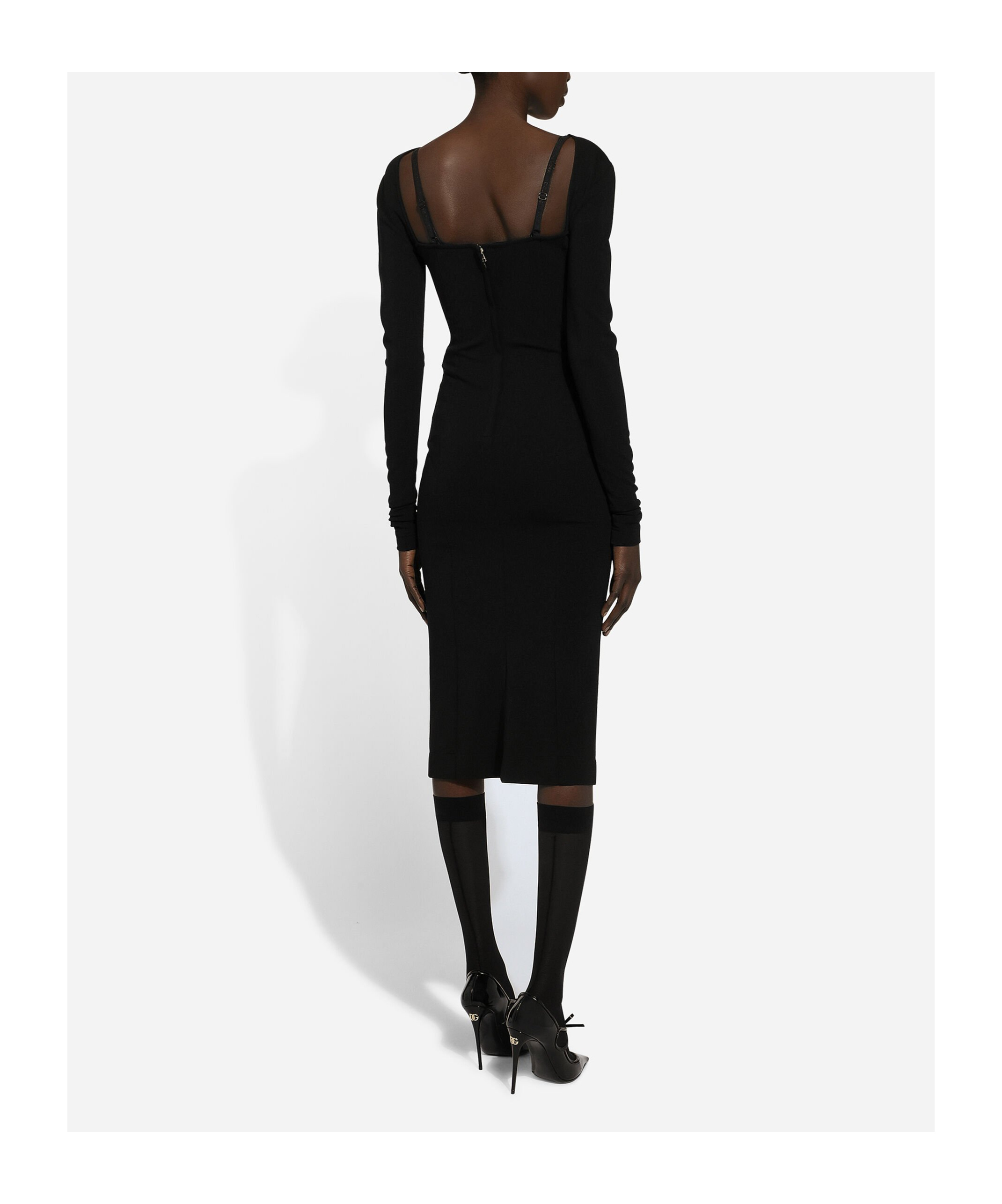 Dolce & Gabbana Jersey Milano Rib Calf-length Dress In Black