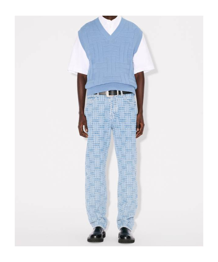 Kenzo ' Weave' Embroidered Sleeveless Jumper In Cotton In Blue