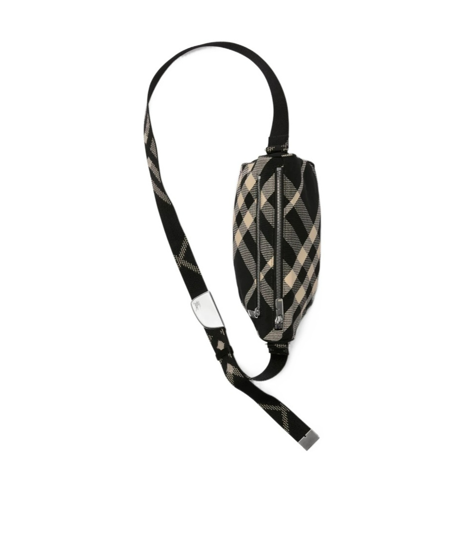Burberry Small Shield Checked Messenger Bag In Black