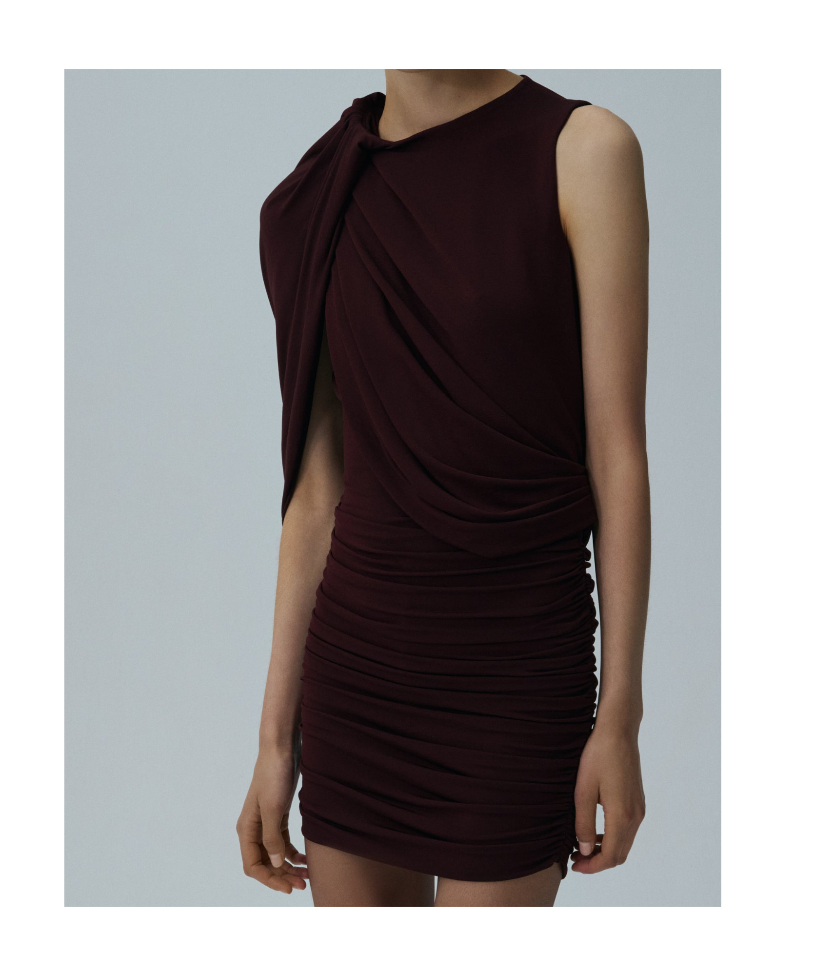 Magda Butrym Asymmetrical Draped Mini Dress Bordeaux In Brown