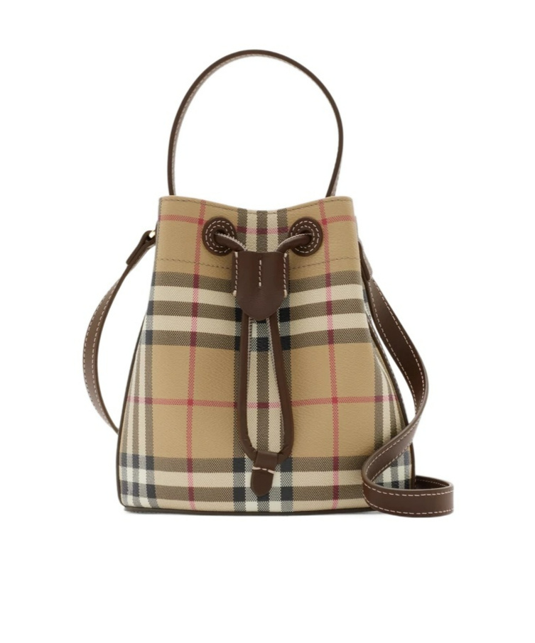 Burberry Mini Check Bucket Bag With Drawstring In Multicolor