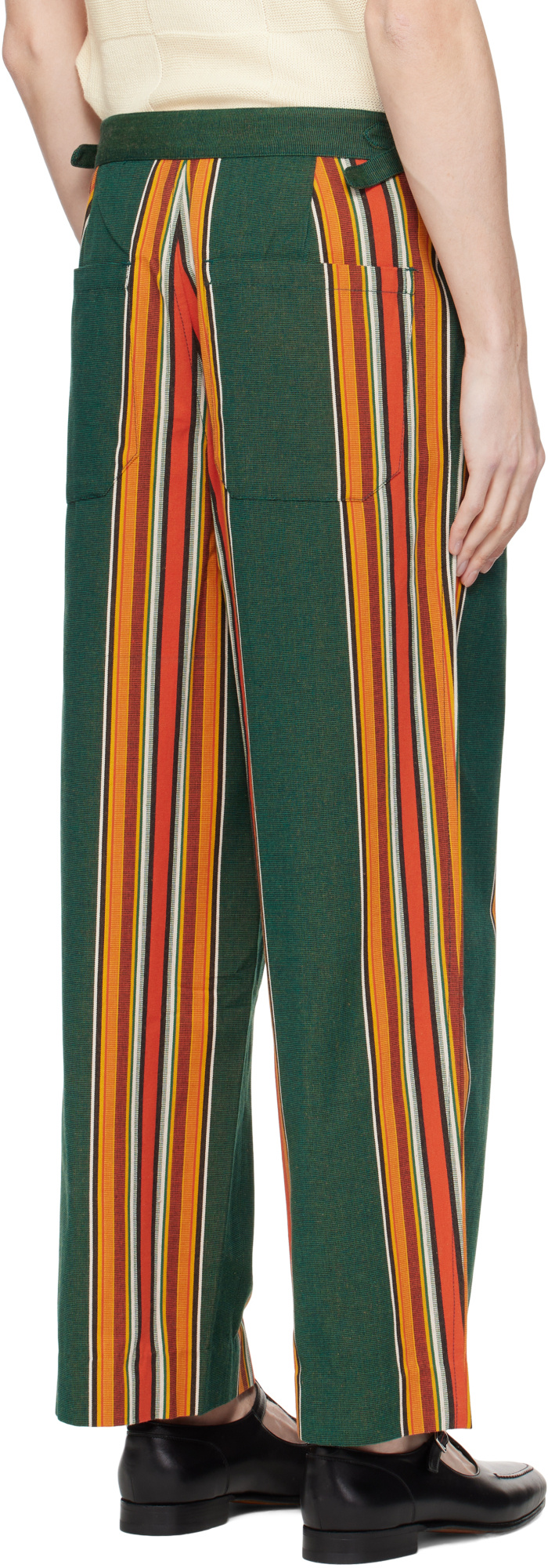 Bode Green  Orange Parakeet Stripe Trousers In Multicolor