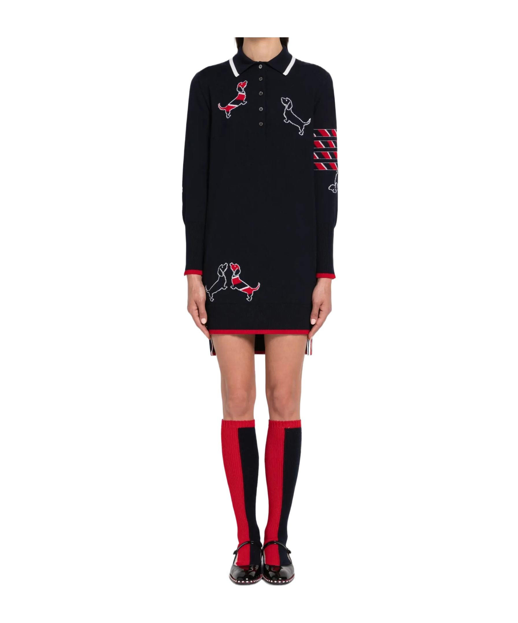 Thom Browne Hector Icon 4-bar Stripe Intarsia-knit Polo Dress In Black