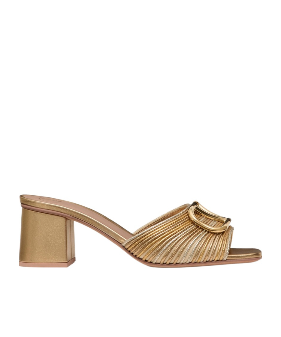 Valentino Garavani Vlogo Signature Metallic Slide Sandal With Cornely Embroidery 60mm Woman Gold 41 In Nude
