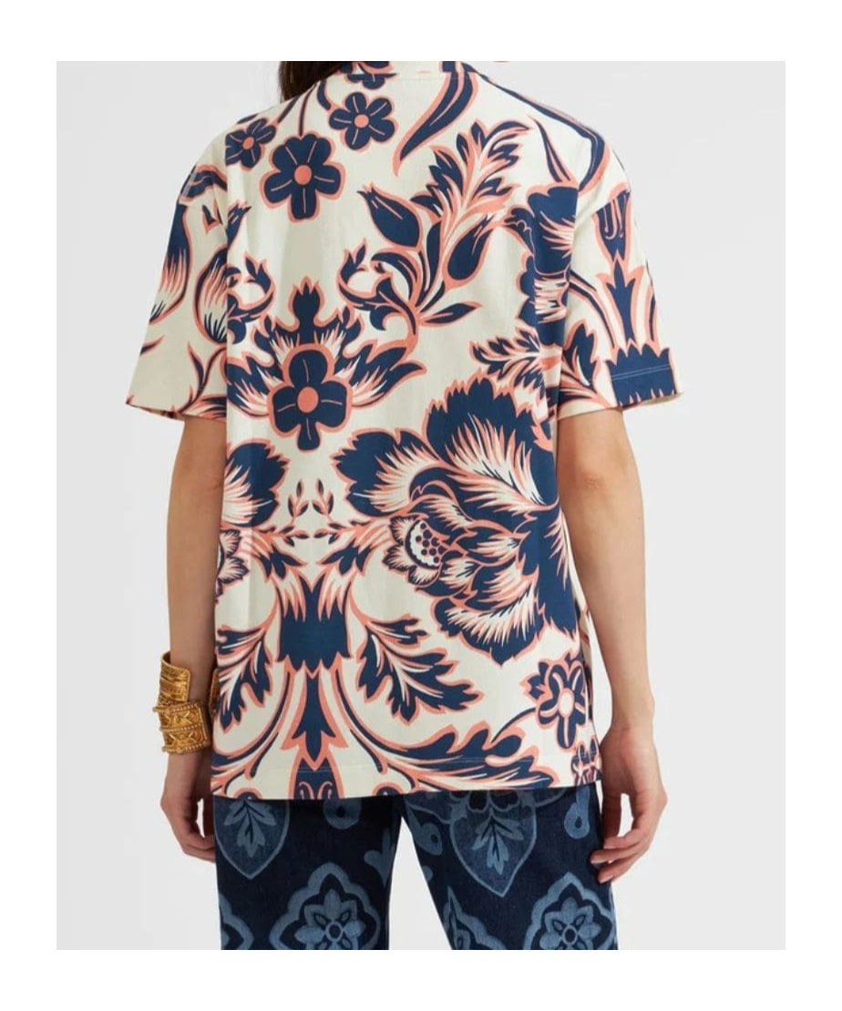 La Doublej House Floral-print T-shirt In Blue