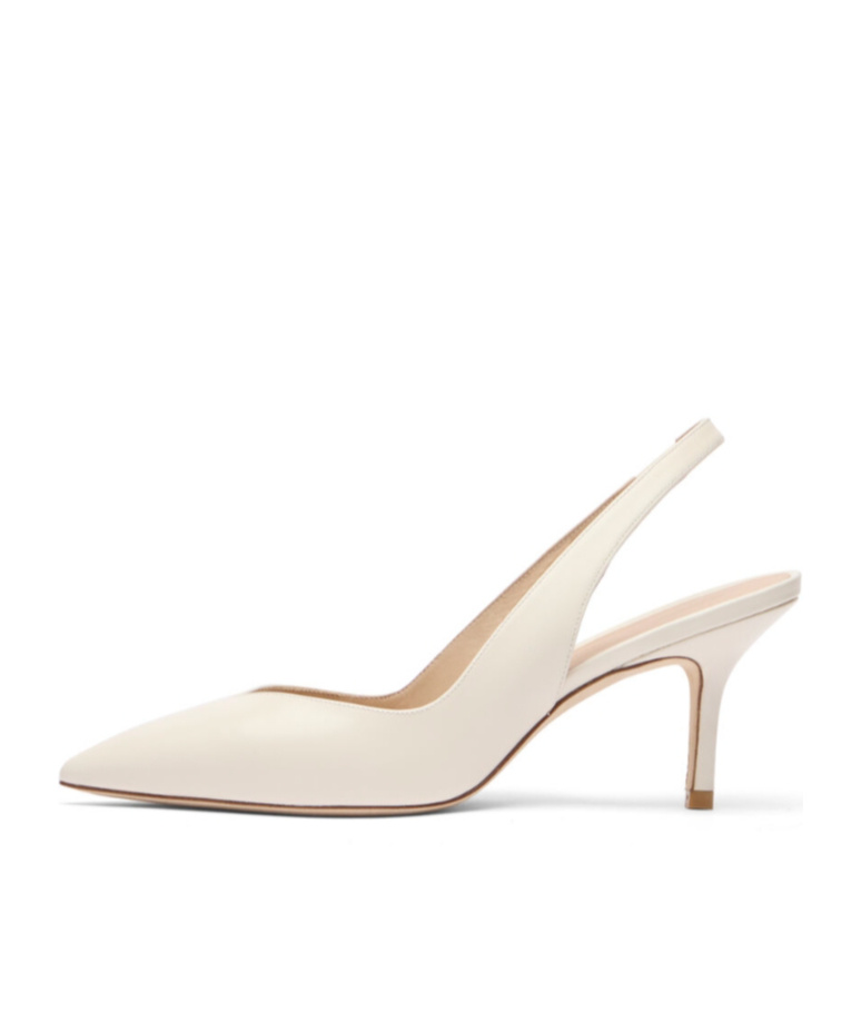 Stuart Weitzman Pointed Toe Slingback Heels With Delicate Strap In White