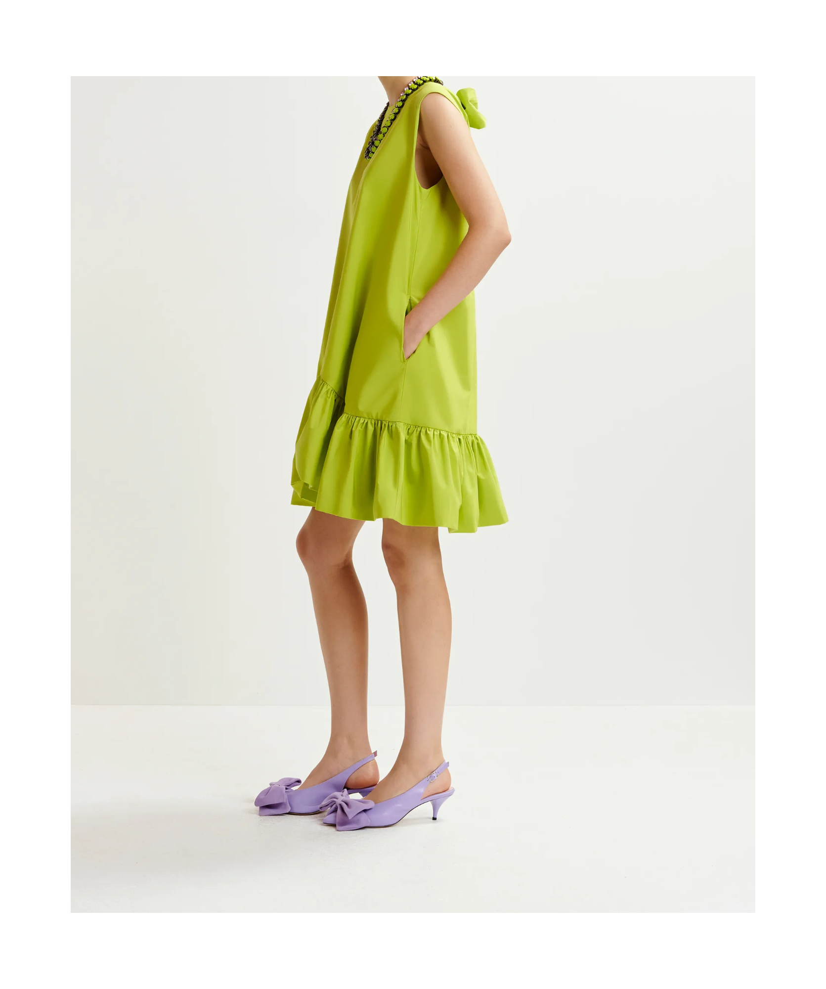 Essentiel Antwerp Hibernate Ruffle Mini Dress Citronella In Green