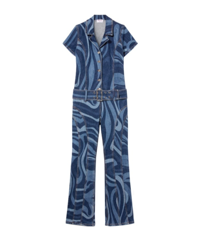 Pucci Printed Denim Long-sleeve Jumpsuit