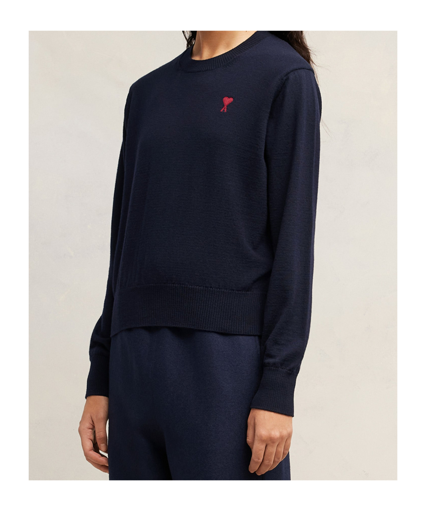 Ami Alexandre Mattiussi Crewneck Heart-embroidered Wool Sweater In Blue