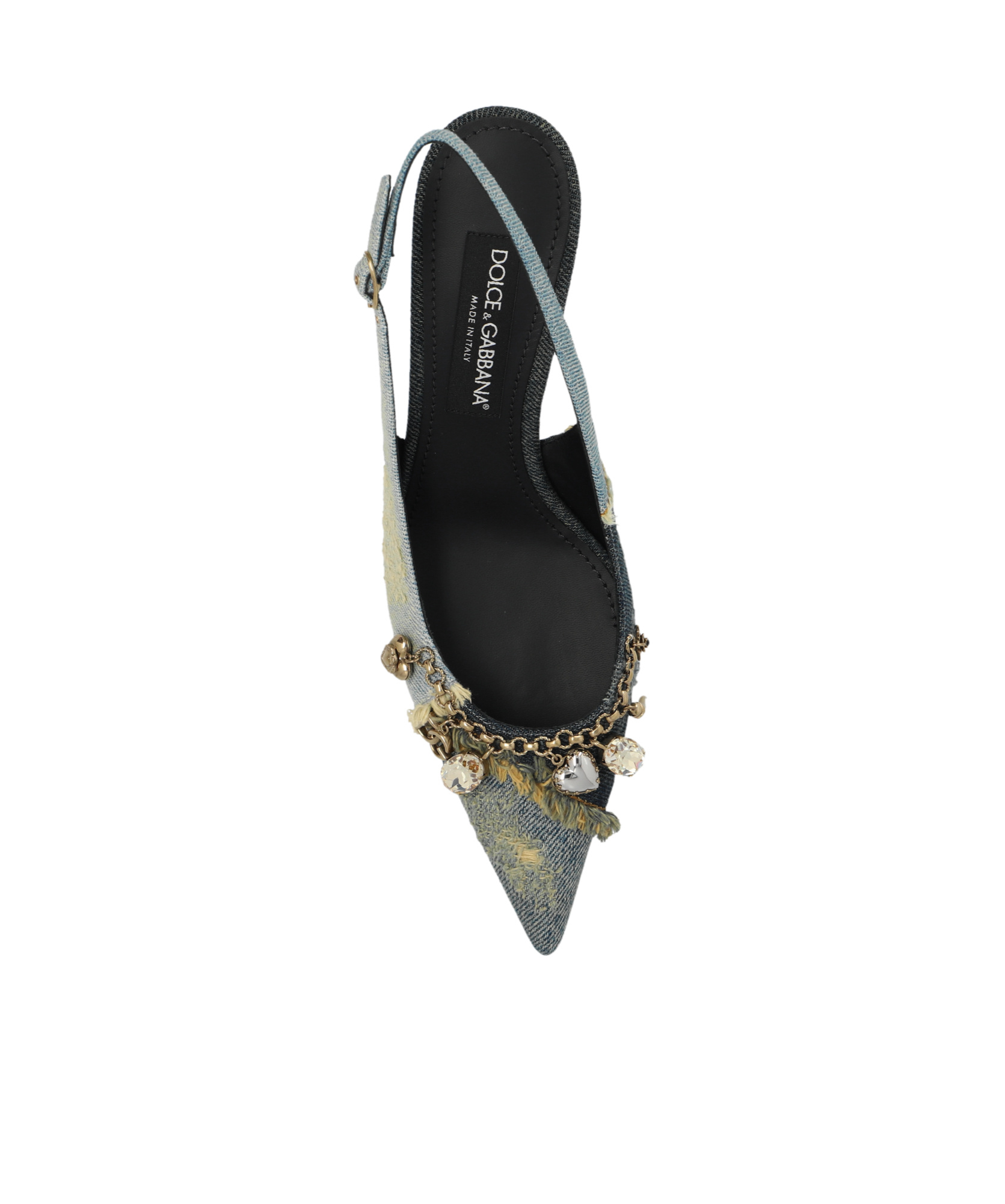 Dolce & Gabbana Embellished Frayed Distressed Denim Slingback Pumps In Black