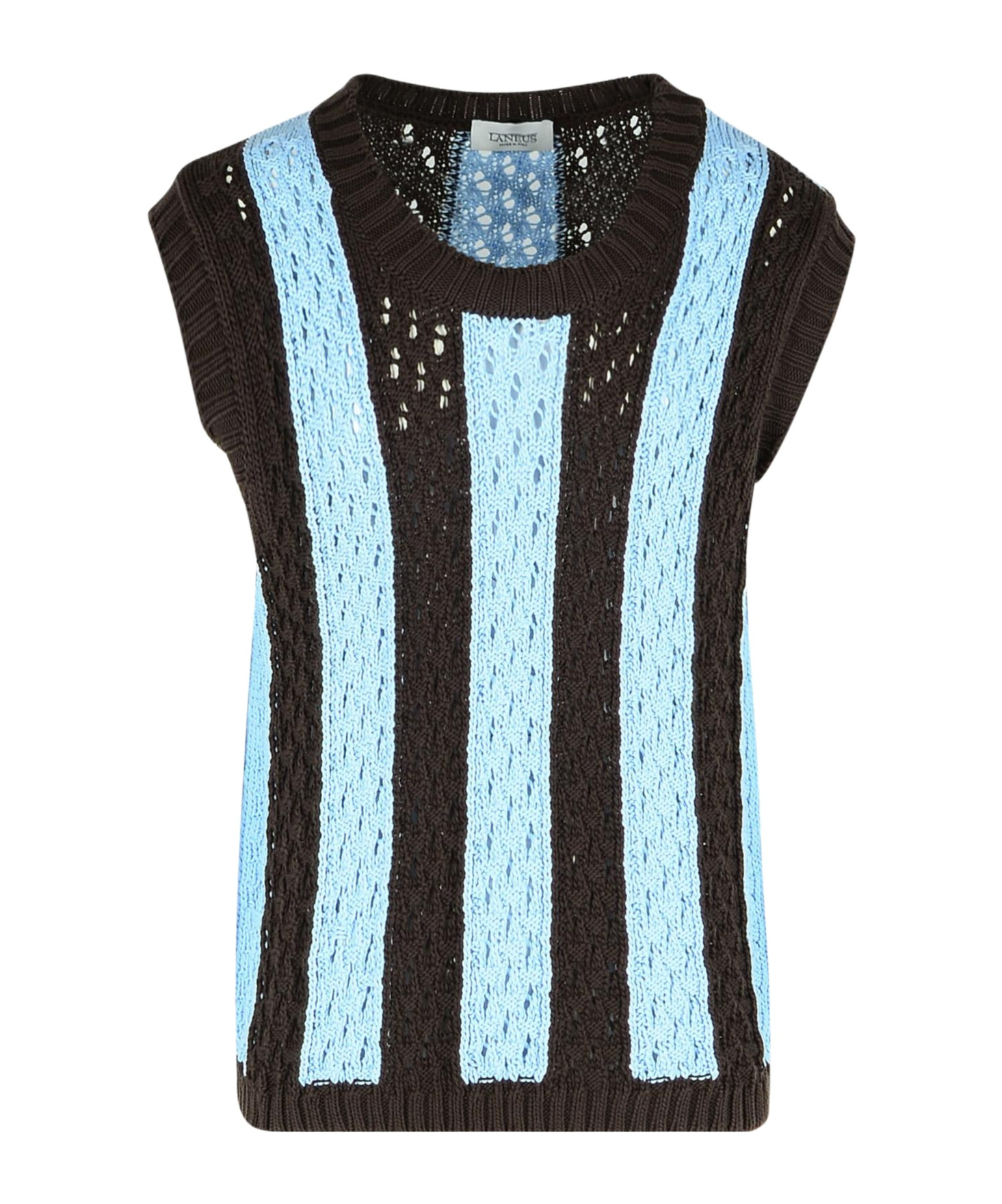 Laneus Open Knit Sleeveless Striped Vest In Black