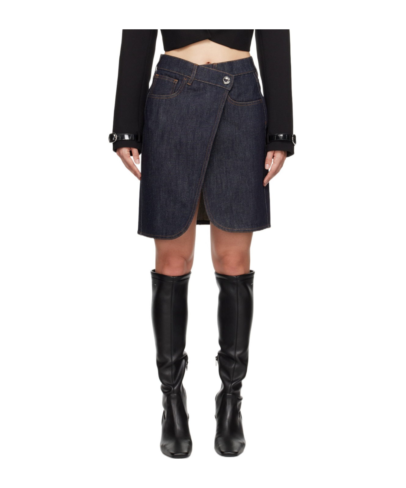 Coperni Blue Wraparound Denim Miniskirt In Black