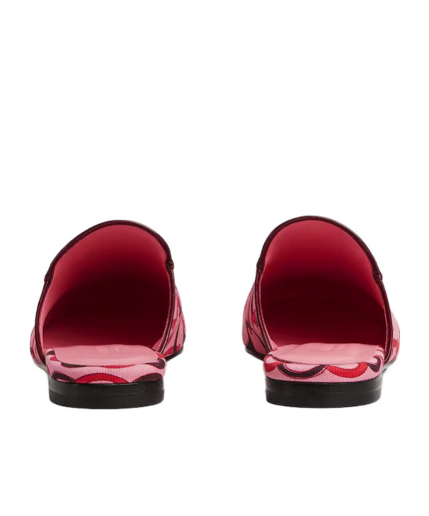 Gucci Princetown Horsebit Print Loafer Mules In Pink And Red