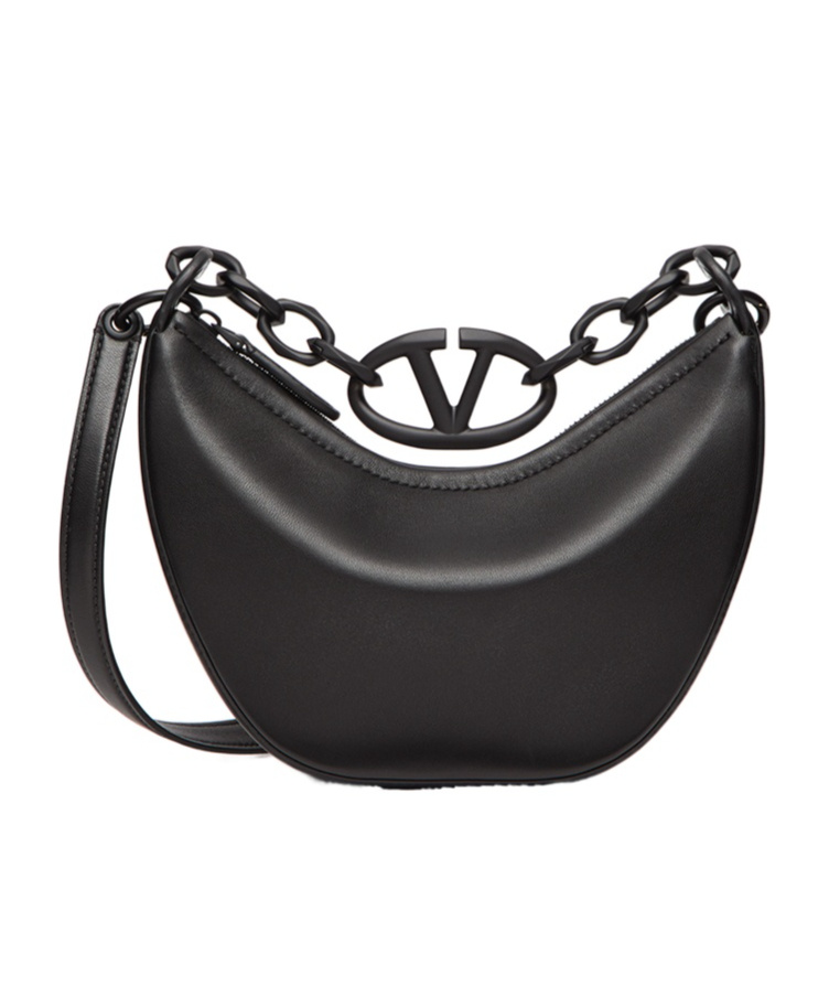Valentino Mini Hobo Vlogo Shoulder Bag In Black