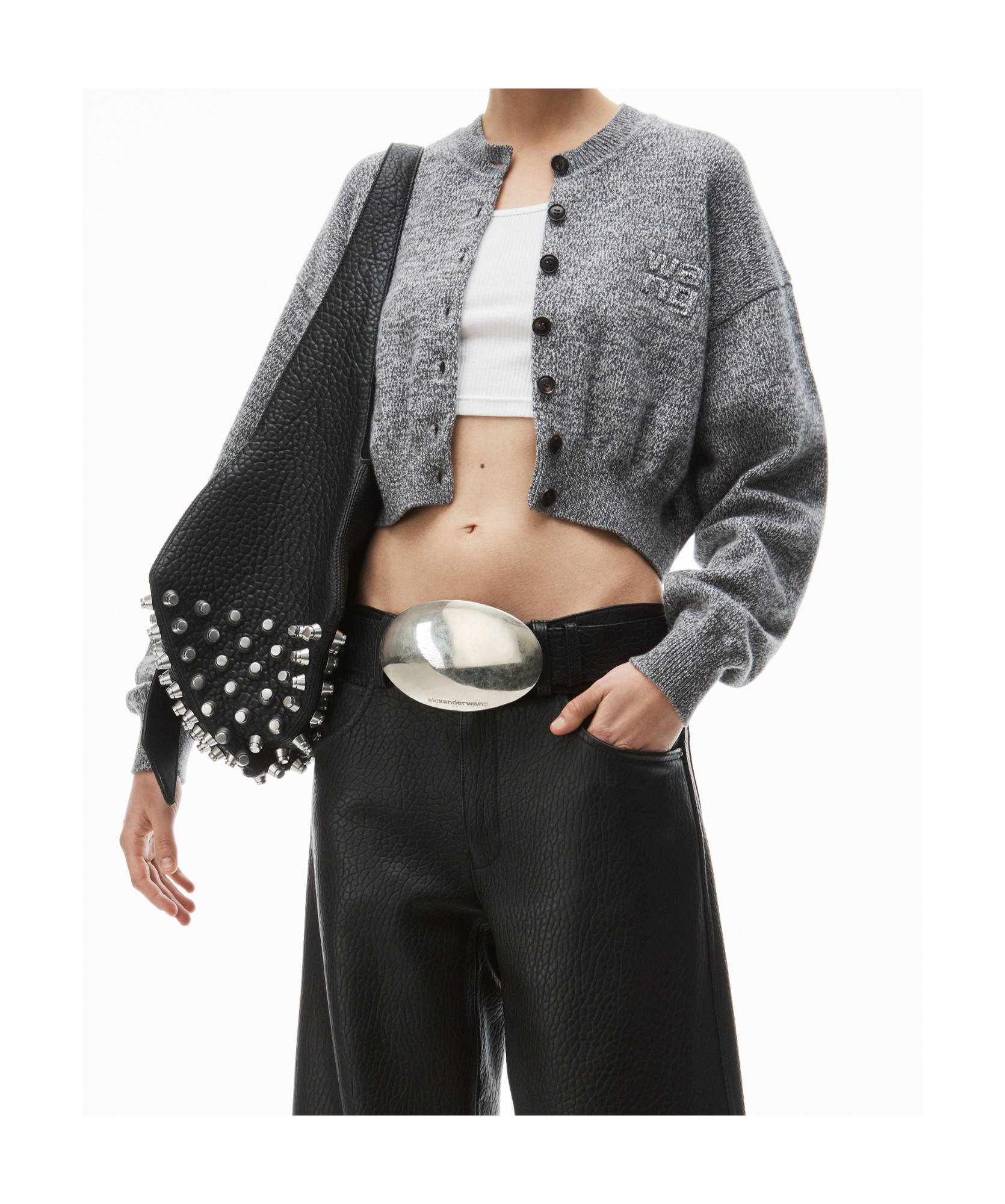 ALEXANDER WANG T BY ALEXANDER WANG LOGO DEBOSSED CROPPED CARDIGAN