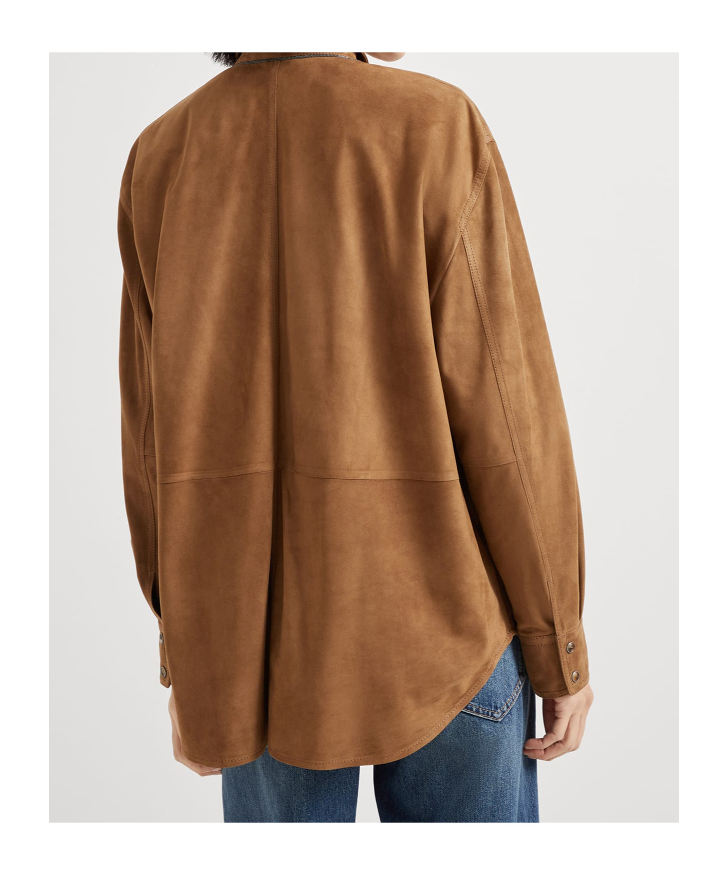 Brunello Cucinelli Suede Shirt With Monili In Brown