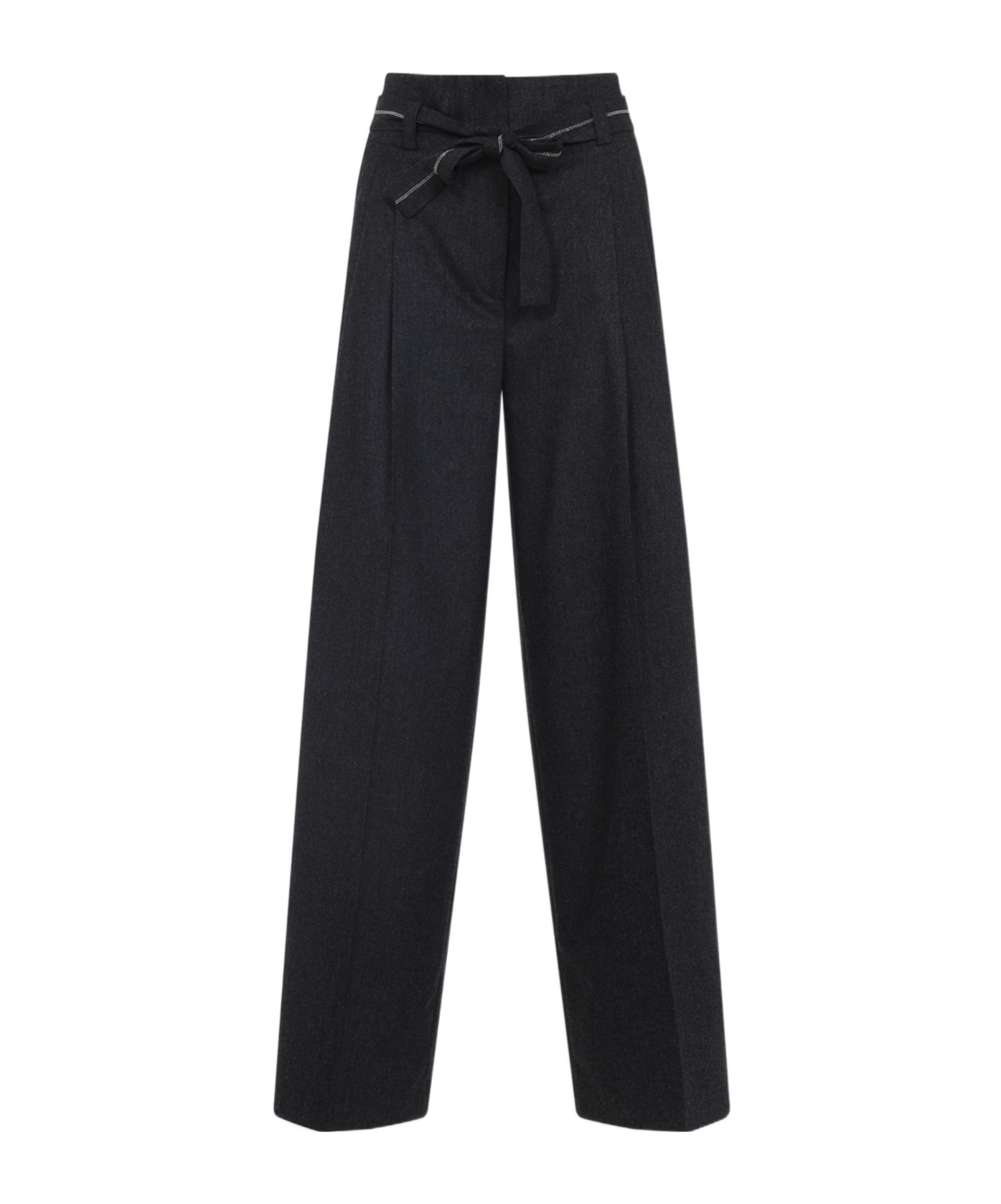 Peserico High-waisted Wide-leg Trousers With Self-tie Belt In Black