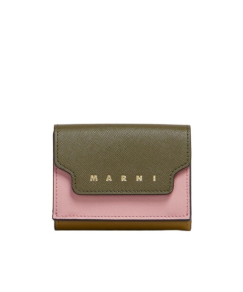 Marni Saffiano Leather Tri-fold Wallet In Brown