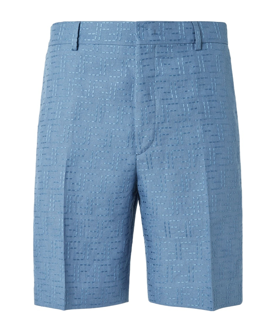 Fendi Linen Bermuda With Jacquard Trousers Light Blue
