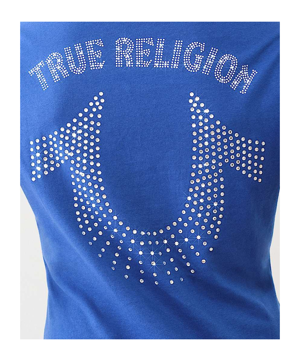 TRUE RELIGION CRYSTAL HORSESHOE V NECK TEE