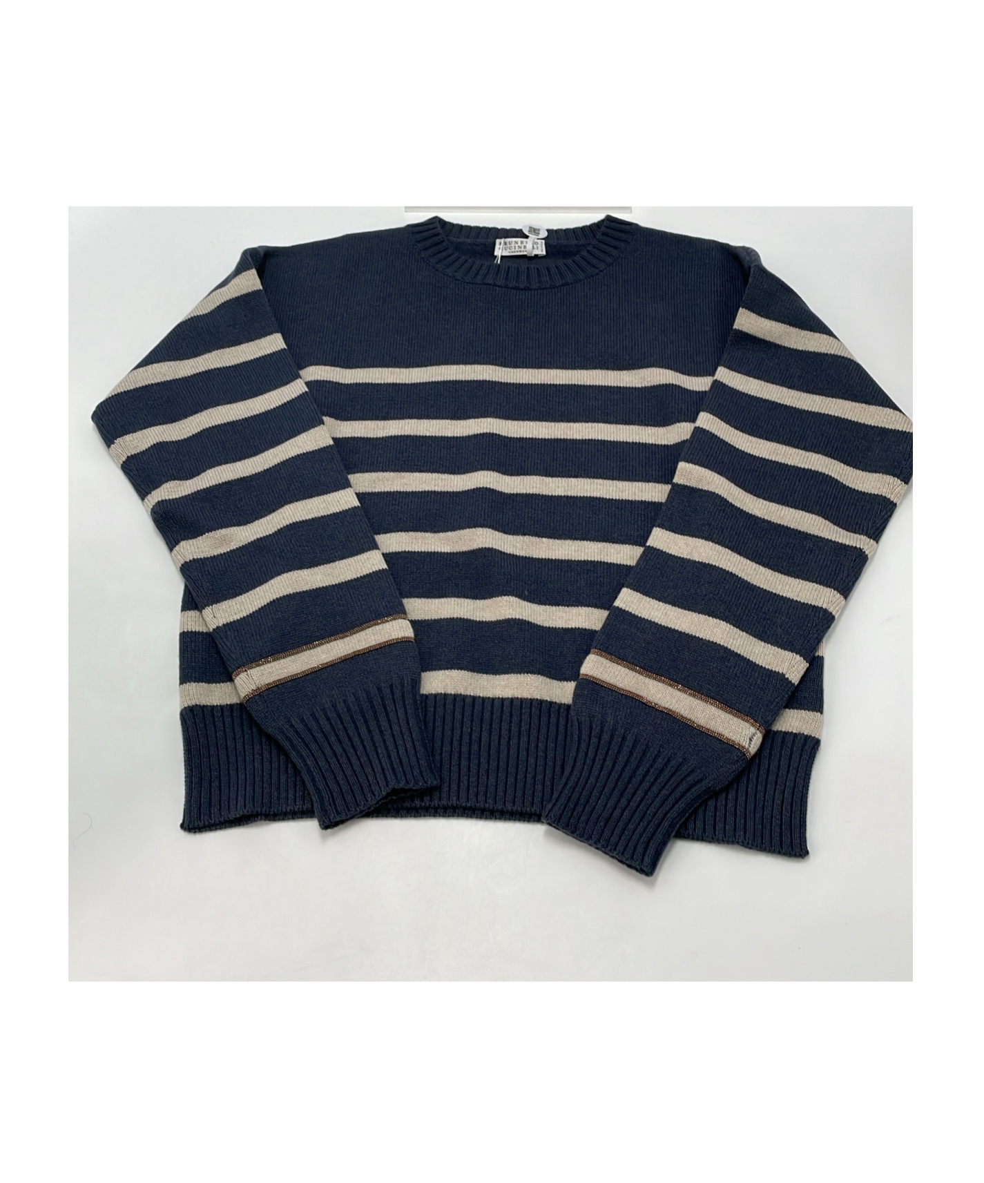 Brunello Cucinelli Striped Long-sleeved Knitted Sweater In Blue