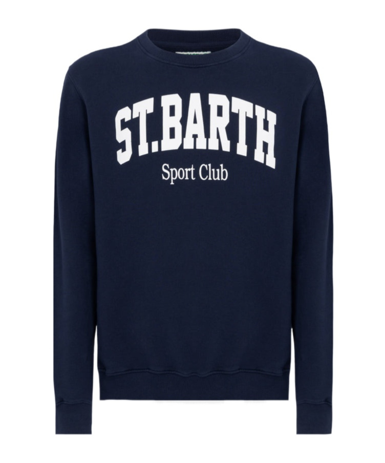 Mc2 Saint Barth Brushed Cotton Sport Club Crew-neck Sweatshirt With Printed In Blue
