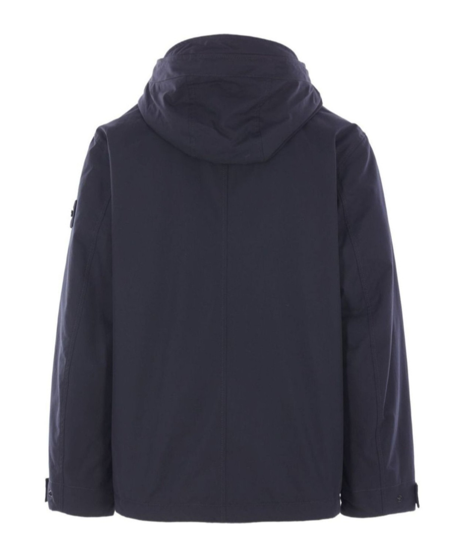Stone Island Logo Patch Hooded Jacket In Blue