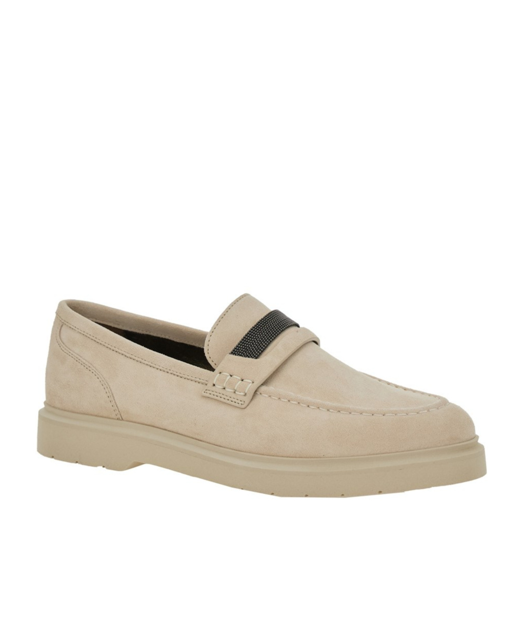 Brunello Cucinelli Embellished Almond Toe Loafers In Nude