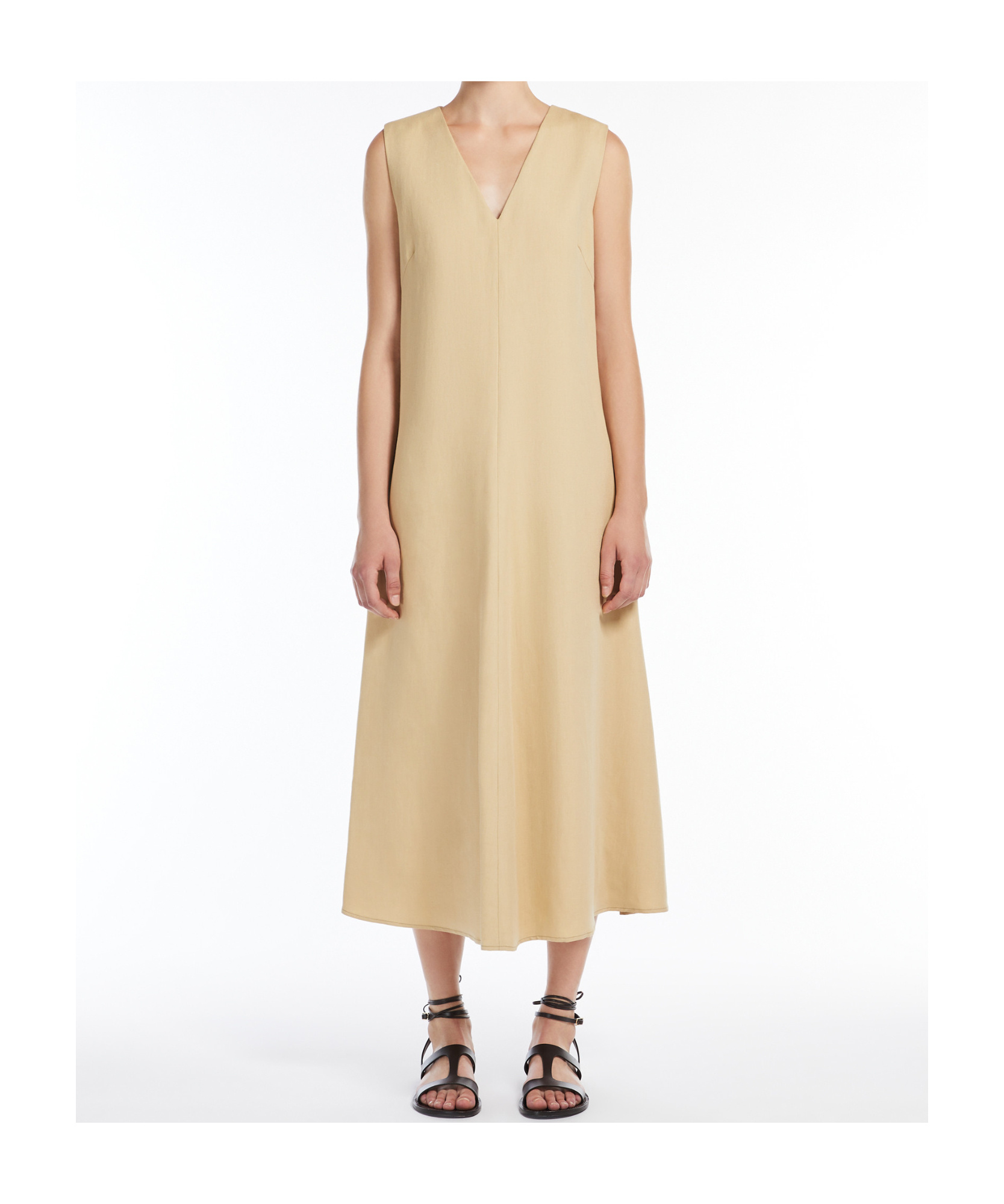 Weekend Max Mara Viscose And Linen Canvas Flared Dress In Nude
