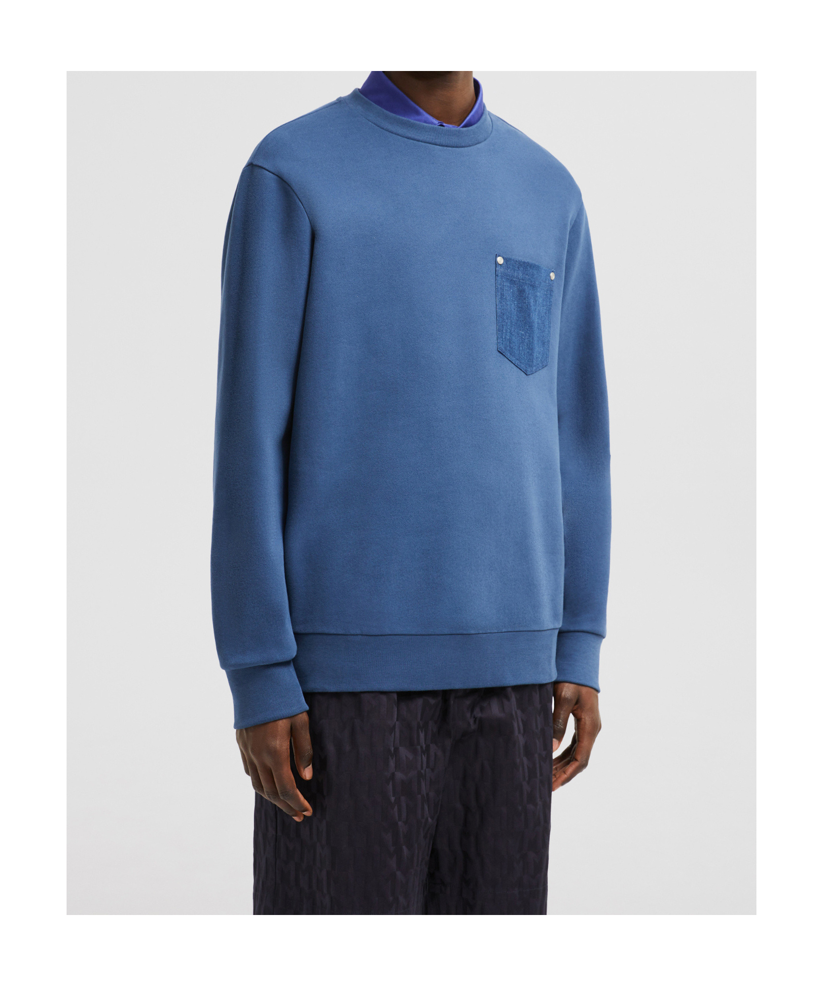 Shop Moncler Cotton Denim Sweatshirt In Blue